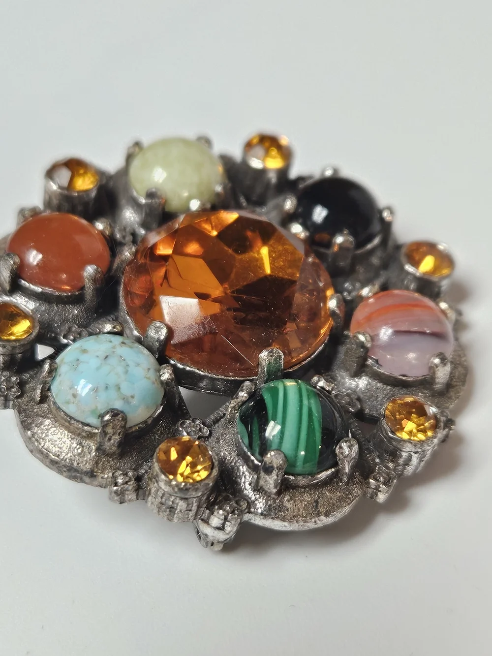Miracle Multicolor Cabochon and Amber Crystal Brooch